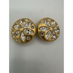 Givenchy Clip On Gold Tone  Rhinestone 80S Runway Couture  Earrings